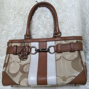 Coach Hampton Optic Signature Carryall Shoulder Bag, purse, brown, tan, leather